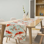 Japanese Kio Fish Table Runner Cherry Flower Art Printed Burlap Runner Home Kitchen Dining Table Living Room Decor Fabric 1 Panel W13xL108in