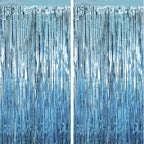 2 Pack Light Blue Tinsel Foil Fringe Curtains, Blue Party Decorations, Metallic Tinsel Party Streamers Backdrop for Birthday Baby Shower Graduation Wedding Anniversary Party Decorations