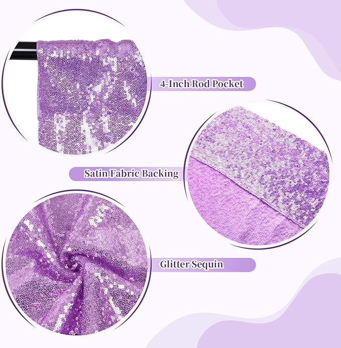 SquarePie Sequin Backdrop Less Transparent Background Sparkly Curtain for Wedding Party 8FT x 8FT Lavender