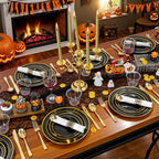 175PCS Black and Gold Plates - Black Disposable Plates for Party - 25Guests Disposable Dinnerware Set for Halloween/New Year/Wedding