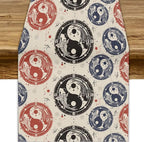 Yin Yang Table Runner, Vintage Mid Century Traditional Oriental Koi Fish Mystical Celestial Moon Stars Print Table Runner for Kitchen Dining Table Party Decor, 13x108inch
