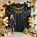 10x10 ft Black Glitter Backdrop Curtain for Parties, Wrinkle Free Satin Photo Backdrop Drapes 2 Panels 5x10FT Shimmer Back Drop Cloth for Wedding Birthday Halloween Photography Background Decor