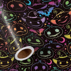 LeZakaa Halloween Pumpkin Wrapping Paper Roll, Neon Pumpkin Witch Hat Bat Pattern in Black, Glow-Like Gothic Kawaii Style Gift Wrap for Spooky Party & Candy Bags, Mini Roll 17 in x 16.4 Ft