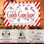 Christmas Candy Cane Lane Metal Tin Sign Traditional Christmas Sweets and Treats Winter Sign for Home Living Room Outdoor or Indoor Wall Decor Gift Christmas Candy Cane Lollipop 8x12Inch