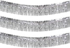 10 Feet Long Roll Foil Fringe Garland - Pack of 3 | Shiny Metallic Tassle Banner | Ideal for Parade Floats, Bridal Shower, Wedding, Birthday | Wall Hanging Fringe Garland Banner (Silver)