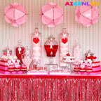 6 Pack 29x108 Inch Metallic Foil Fringe Tinsel Table Skirts Banner for Rectangle Tables Streamer Garland Curtains Backdrop for Wedding, Birthday, Parade Floats, Christmas Party Decoration(Red)