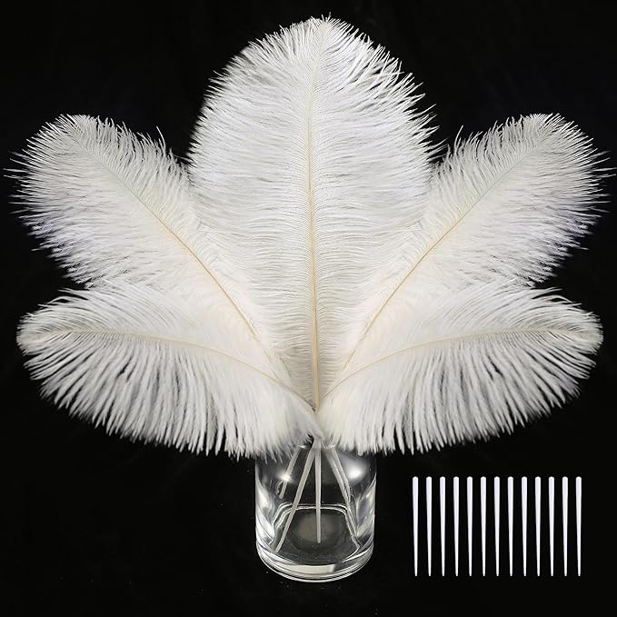 SOGUGOM White Craft Ostrich Feathers - 30PCS 8-10 inch Ostrich Feathers Kit for Centerpieces, Kindergarten Crafts, Dream Catchers and DIY Projects(Off White)
