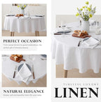 100% Pure French Linen Tablecloths,90Inches Round Table Clothes for Dining,Parties,Picnic,Events,Weddings and Restaurants (RO-White, Round - 90 Inch Dia)
