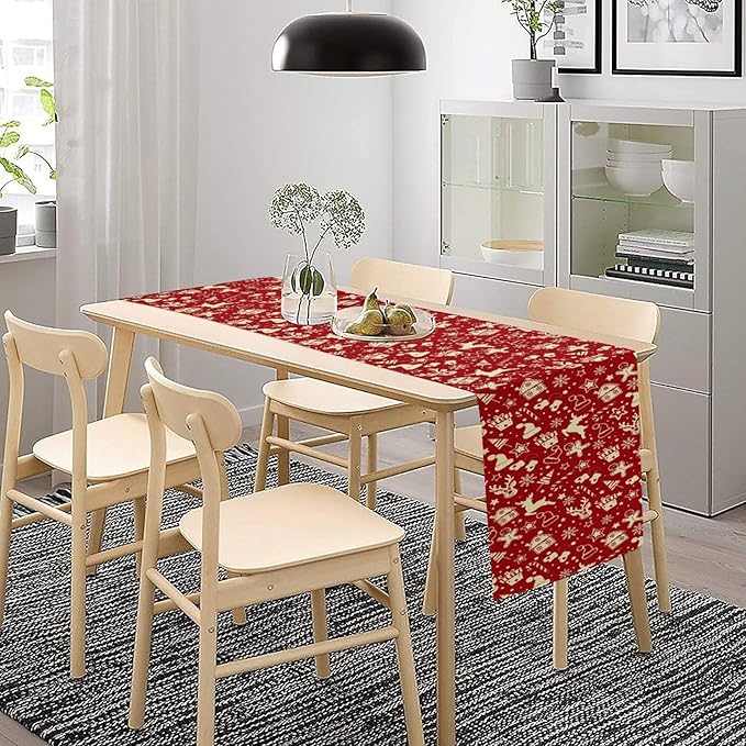 Christmas Table Runner,Seasonal Winter Deer Table Decoration Snowflake Table Cloth Kitchen Dining Table Decoration for Home Party Decor 13x90 Inch