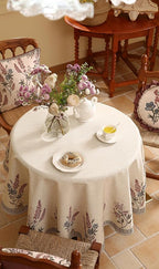ISAENNE French Tablecloth for Round Tables,Linen Table Cloth with Colorful Flowers Pattern,Heavy Durable Table Cover for Dining Thanksgiving Kitchen Decor Party Christmas,Diameter 55"