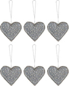 Set of 6 Beaded Heart Ornaments - Rustic Hanging Love Decorations, Farmhouse Wall Decor, Romantic Gifts for Her, Him, or Couples - Handmade Valentine’s Day & Mother’s Day Decor (Grey) - CLEENTABLE