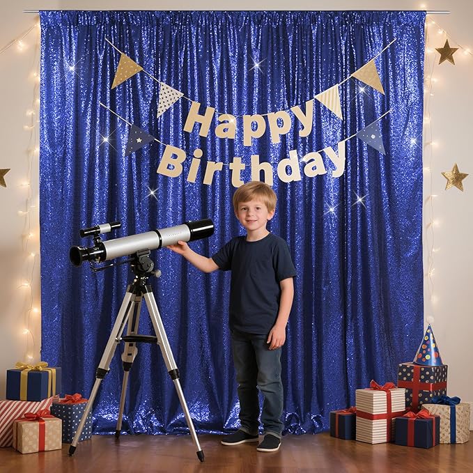 SquarePie Sequin Backdrop Background Curtain Less Transparent Sparkly for Wedding Party 6FT x 8FT Navy Blue