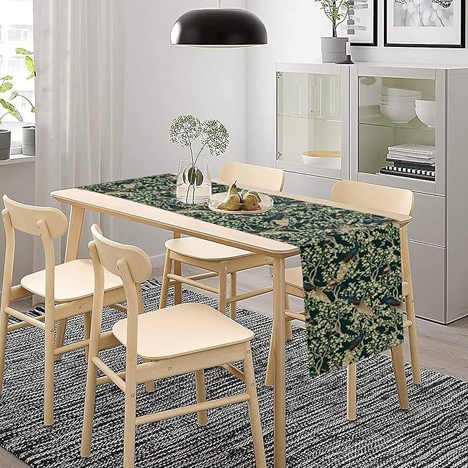 Peacock Table Runner,Retro Floral Plants Peacock Table Runner for Home Kitchen Dining Party Indoor Outdoor Decoration 13x120 Inch
