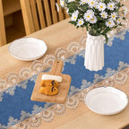 Vintage Lace Dining Table Runner, 108 Inches Macrame Coffee Table Runners for Kitchen Home Christmas Party Decorations (16x108 inch,Blue)