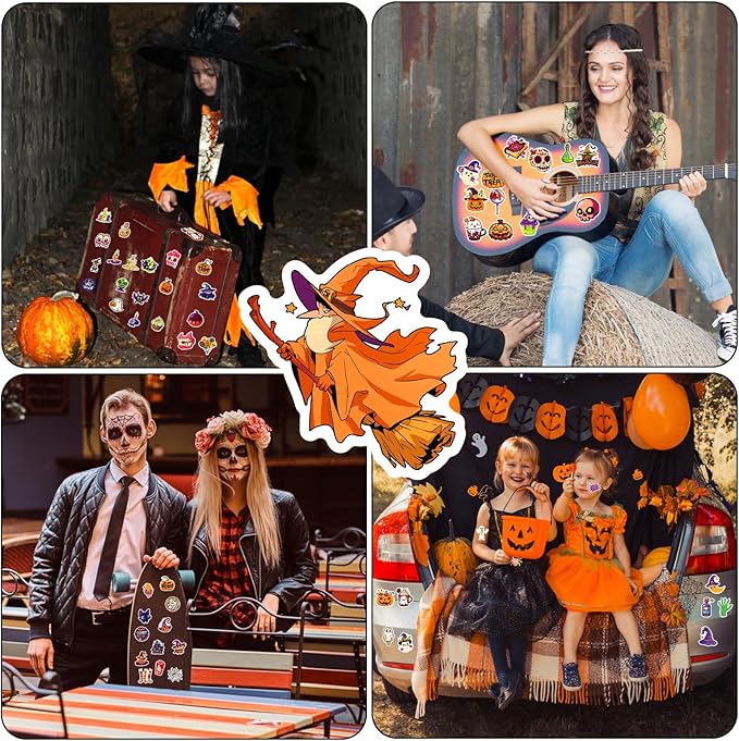XZENTIRA, 100 PCS Halloween Stickers for Kids Teens Adults, Halloween Cartoon Pumpkin Themed Stickers, Vinyl Waterproof Holiday Party Stickers, Halloween Holiday Party Favors Gifts