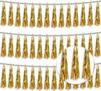 3P Metallic Fringe Tassel Banner Garland Foil Tinsel Streamer Wall Hanging Curtain Backdrop Banner for Parade Floats, Graduation Decorations, Wedding Party Decoration(Gold)
