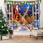 QGHOT Christmas Window Tapestry Wall Hanging Christmas Backdrop Xmas Winter Window Wall Decor Santa Claus Tapestries for Bedroom Living Room Dorm Holiday Party Decoration