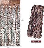 4Pcs Brown Metallic Wavy Tinsel Curtains - 3.3x6.6 ft Foil Curtain Backdrop for Birthday Party, Halloween Decor