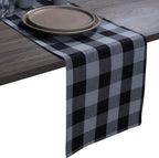Native Fab Table Runner Buffalo Check Plaid 100% Cotton - 13x90 Inches Kitchen Dining Table Decoration for Indoor Outdoor Farmhouse Home Party Decor - Black, Grey