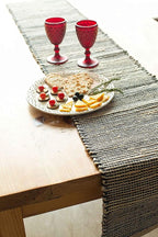 Chardin home Natural Jute Table Runner 13x72 Inch – Vintage Boho Rustic Table Decor – Handwoven Table Runner in Natural Jute and Black – Farmhouse Dining or Console Table Accent