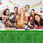 3 Pack 29x108 Inch Green Foil Fringe Table Skirts Metallic Banner for Tinsel Streamer Garland Backdrop for Parade Floats Wedding Thanksgiving Birthday Christmas Halloween Party Decoration