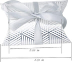Aokbean 100 Pack Mini Pillow Candy Box Small Gift Boxes with 50 Yards Ribbon for Christmas Wedding Party Favor Gift, Jewelry or Soap Packaging (Silver Stripes)