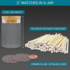 2" White Matches in a Jar + Striker Stickers Included | 100 Classy White Tip Decorative Safety Matches with a Cork Top Glass Holder | Gifts, Home Decor, & Candle Accessories by Thankful Greetings