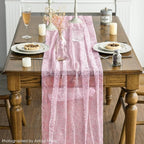 Artoid Mode Pink Gold Gauze Table Runner 120 Inch 10FT, Glitter Metallic Foil Sheer Dining Wedding Anniversary Holiday Table Decor for Home Party
