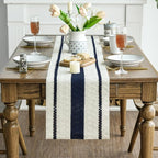 Artoid Mode Dark Blue Farmhouse Woven Rustic Table Runner, Seasonal Holiday Hollow Kitchen Dining Table Decoration for Home Party Decor 12x72 Inch