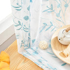 Sheer Curtains Floral Embroidery White-Blue 84 Inch Long Rod Pocket Lace Drapes for Living room, Bedroom, 2 Panels, 52"x84", Semi Voile Pattern Outdoor Window Treatment Sets for Yard, Patio, Parlor.