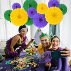 18 Pcs Mardi Gras Hanging Paper Fan, Hanging Honeycomb Round Paper Fans for Weddings, Birthdays, Christmas, Baby Showers, Classroom, Events Ceiling Party Supplies Decorations
