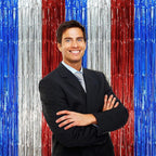 2 Pack Blue Red Silver Foil Fringe Backdrop Curtains, Tinsel Streamers Party Decorations, Fringe Backdrop, Door Shimmer for Independence Day or Birthday Party