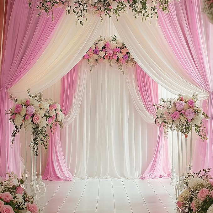 40ftx12ft Wrinkle Free Pink Backdrop Curtain, 8 Panels 12FT Height Pink Wedding Backdrop Drapes, Silky Polyester Back Drop Cloth for Birthday Photography Background Party Backdrop Draping