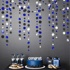 46Ft Navy Blue Black Silver Circle Dots Garland Royal Blue Black Polka Dots Streamer for Birthday Graduations Wedding Bridal Baby Shower Nautical Ahoy Achor Pirate Theme Party Decorations Supplies