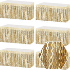 6 Pack 29 x108 Inch Champagne Gold Wave Foil Fringe Table Skirts Metallic Banner for Tinsel Streamer Garland Backdrop for Parade Floats, Mother's Day, Easter, Wedding, Birthday Party Decoration