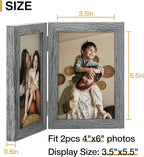 decorUhome Double 4x6 Picture Frame Vertical, Engineered Wood Bifold Photo Frame with Plexiglass for Tabletop Display, 4x6, Grey