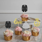 24 PCS Wedding Cupcake Toppers Glitter Bride and Groom Cupcake Picks Love I Do Ring Cupcake Decorations for Wedding Engagement Bridal Shower Theme Party Cake Decorations Supplies Gold