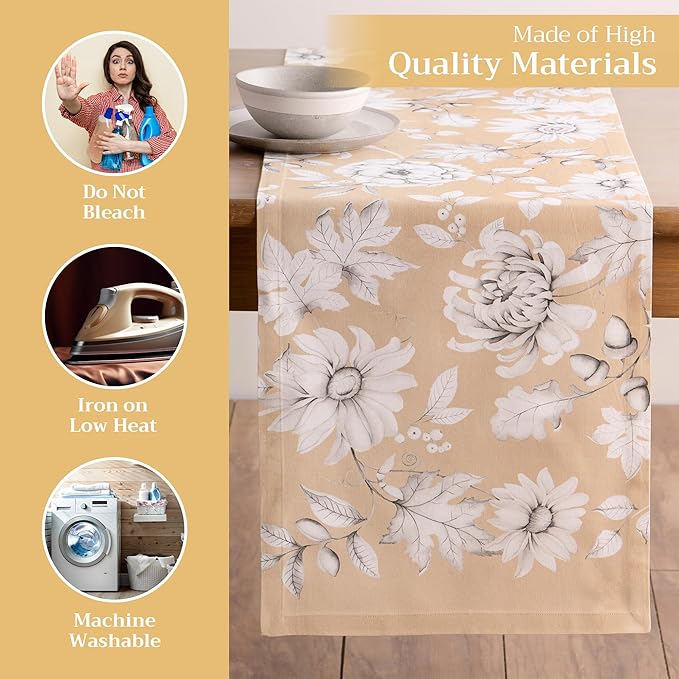 Maison d' Hermine Table Runner 100% Cotton Single Layer Table Runners 108 inches Long for Thanksgiving Christmas Decorations Home Kitchen Dining Party Wedding (Pretty Autumn, 14.5" x 108")