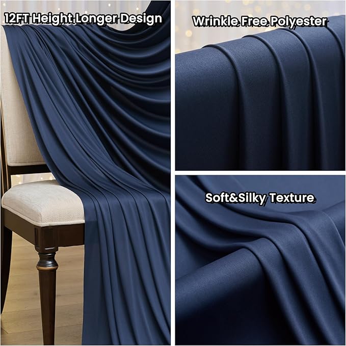 10ftx12ft Wrinkle Free Navy Blue Backdrop Curtain, 2 Panels 12FT Height Navy Blue Wedding Backdrop Drapes, Silky Polyester Back Drop Cloth for Birthday Photography Background Party Backdrop Draping