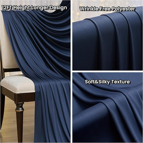 10ftx12ft Wrinkle Free Navy Blue Backdrop Curtain, 2 Panels 12FT Height Navy Blue Wedding Backdrop Drapes, Silky Polyester Back Drop Cloth for Birthday Photography Background Party Backdrop Draping