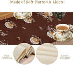 Coffee Time Table Runner, Farmhouse Retro Gnome Coffee Cup Tea Party Cafe Brwon Table Center Decor for Home Kitchen Dining Patio Holiday Party Indoor Outdoor Table Decorations,13"x36" Inch