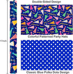Yarcony Boys Birthday Wrapping Paper Roll - 17 Inch X 33 Feet - Reversible Metallic Foil Navy Blue Men Boy Gift Wrap Paper Blue Wrapping Paper for Birthday, Party, Baby Shower, Holiday, Father's Day
