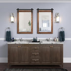 COGOOD Farmhouse Barn Door Mirror - 21 x 30 Rustic Wood Framed Wall Mirror for Bathroom, Living Room, Entryway Wall Decor (Brown)