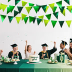 Gradient Green Party Decorations Metallic Fabric Ombre Green Triangle Pennant Banner Flag Bunting for Graduation Birthday Retirement Wedding Bachelorette Spring Summer St Patrick's Day Party Supplies