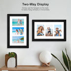 8x14 Picture Frame Set of 2, Rustic Black Wood Frame with Glass Collage Frame, Display Pictures 3-4x6 With Mat or 8 x 14 Without Mat - Horizontal or Vertical Wall Mounting