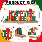 Happy Juneteenth Metal Sign Rustic Table Decor Holiday Tiered Tray Decor with Wooden Base Freestanding Metal Word Sign for Home Tabletop Centerpiece Mantel Shelf Fireplace