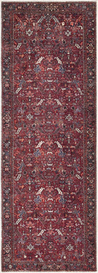 Bloom Rugs Washable Non-Slip 10 ft Runner - Burgundy Traditional Bordered Runner for Entryway, Hallway, Bathroom, and Kitchen - Exact Size: 2.5' x 10'