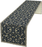 Vintage Boho Floral Table Runner, Morris Rustic Country Farmhouse Dark Blue Grey Retro Flower Pattern for Home Kitchen Table Decor Dining Coffee Room Party Decor 13x60in