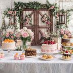 10x10ft Country Wedding Photography Backdrop Floral Rustic Roses Farmhouse Wooden Door Backdrop Pink Flower Birthday Baby Shower Wedding Bridal Party Banner Photo Booth Props Anniversary Background
