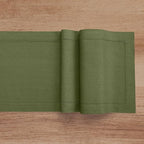 Solino Home Linen Table Runner 48 Inches - 100% Pure Linen Olive Hemstitch Table Runner 14 x 48 Inch Ideal for Dresser and Coffee Tables - Classic Hemstitch - Thanksgiving